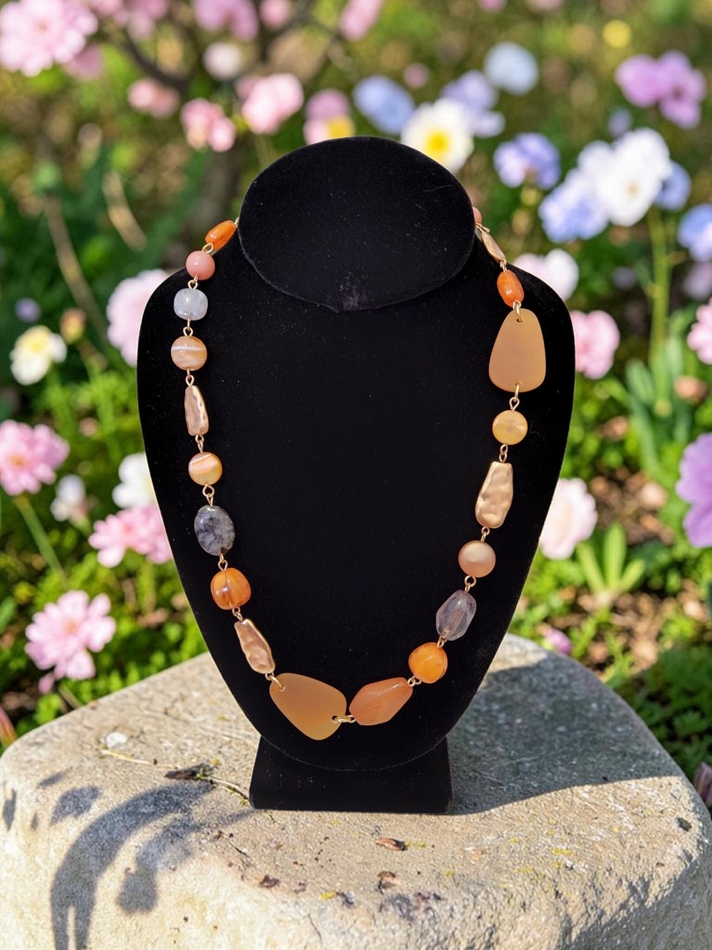 Multi-Stone Brown & Orange Beaded Necklace